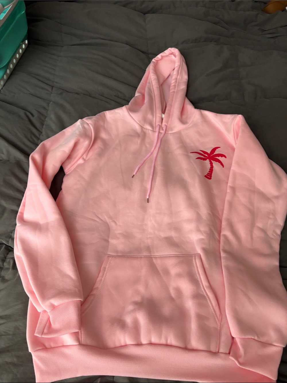 Women's Pink Hooded Sweatshirt with Palm Motif